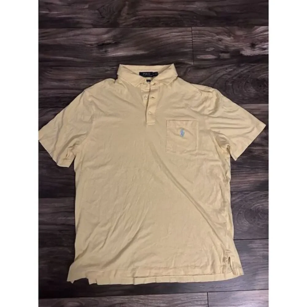 Mens canary‎ yellow Polo Ralph Lauren.  Size M.  light blue logo Classic Fit 117